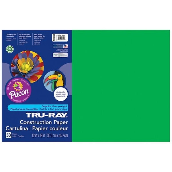 Pacon Corporation Pacon PAC103038-5 12 x 18 in. Tru Ray Festive Green Construction Paper - 50 Sheets Per Pack - Pack of 5 PAC103038-5 - main